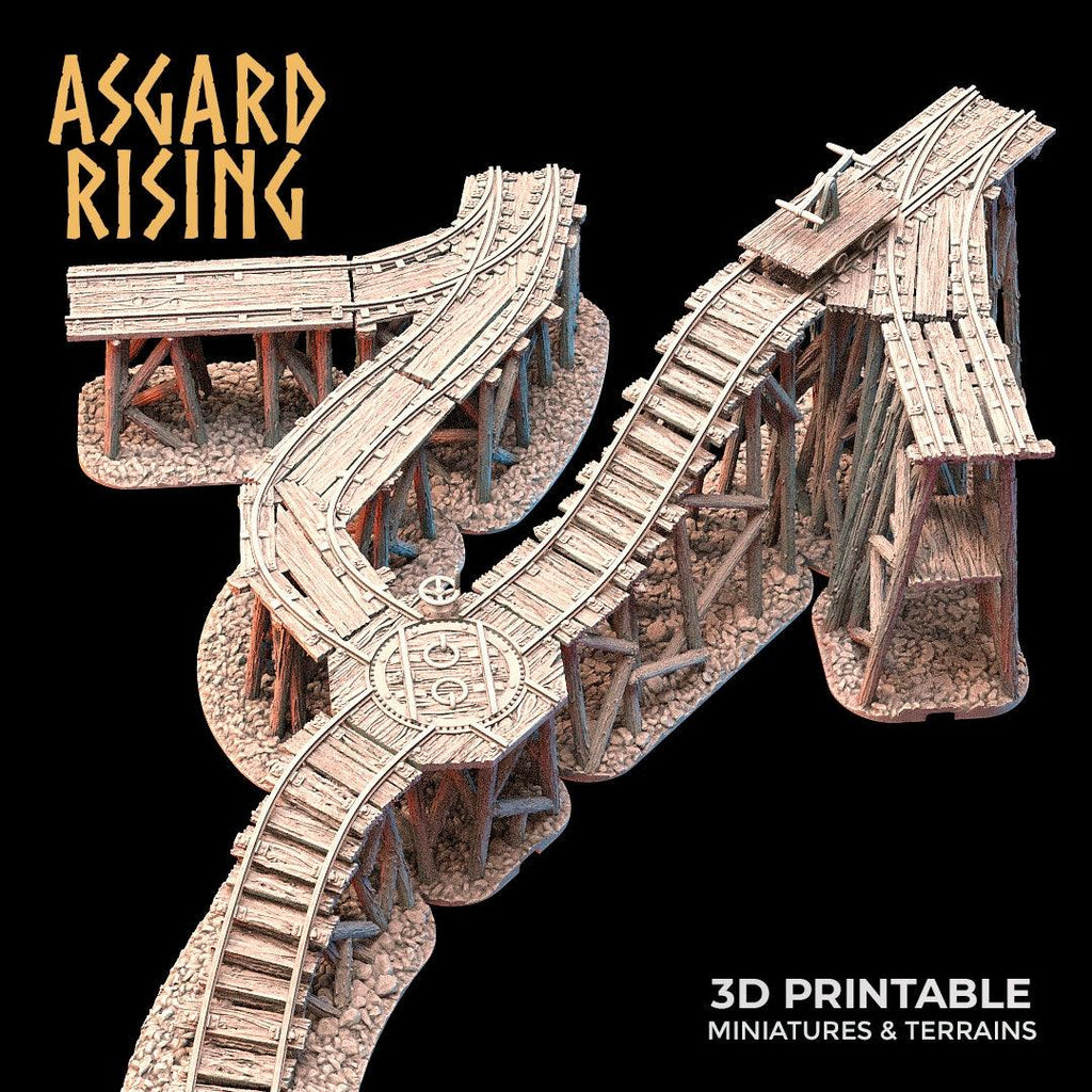 3D Printed Asgard Rising Advanced Dwarven Mines Underground Railroad 28mm - 32mm