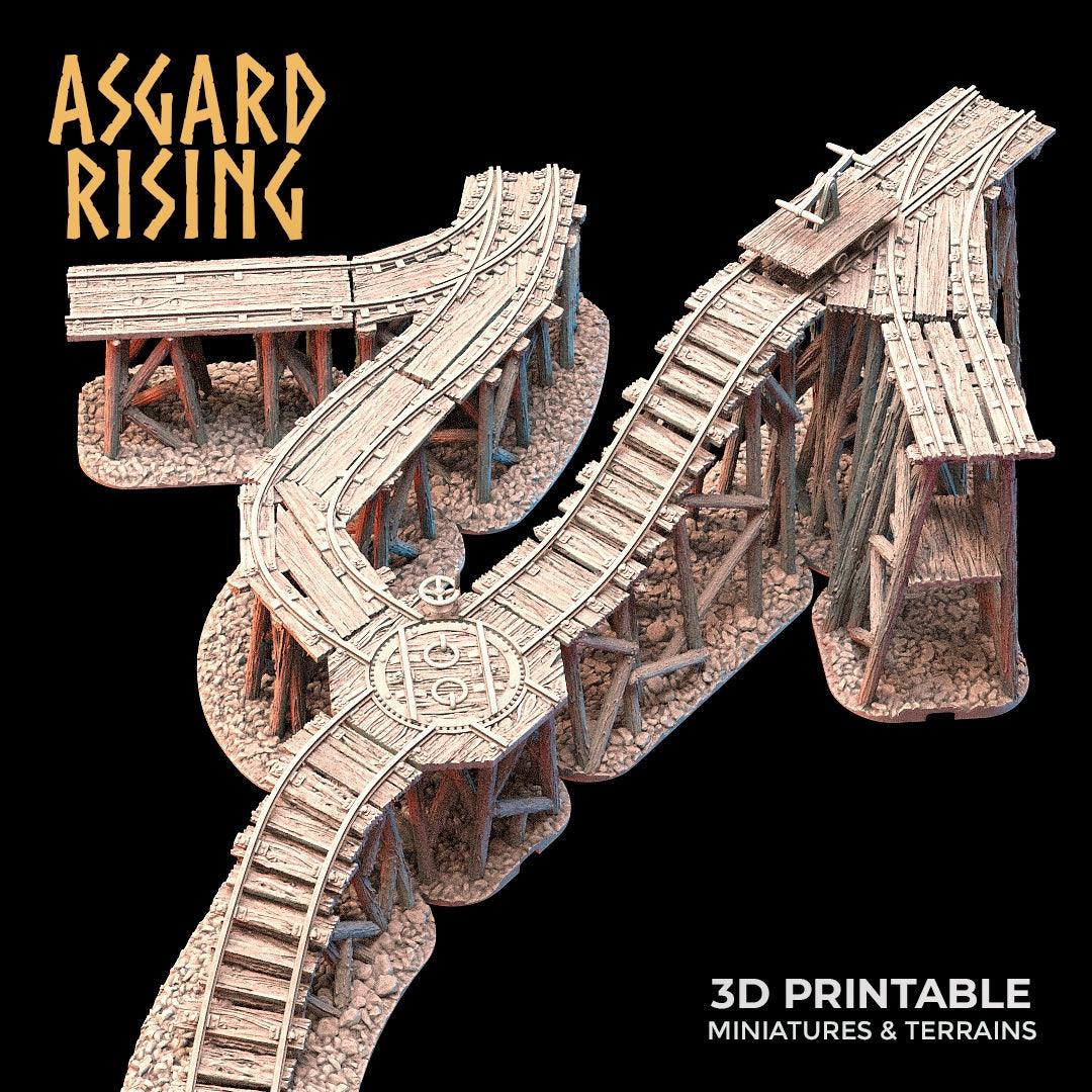 3D Printed Asgard Rising Advanced Dwarven Mines Underground Railroad 28mm - 32mm