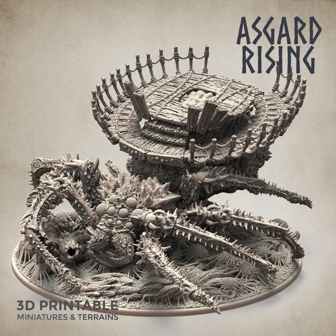 3D Printed Asgard Rising Ancient Spider Queen with Palanquin 32mm D&D