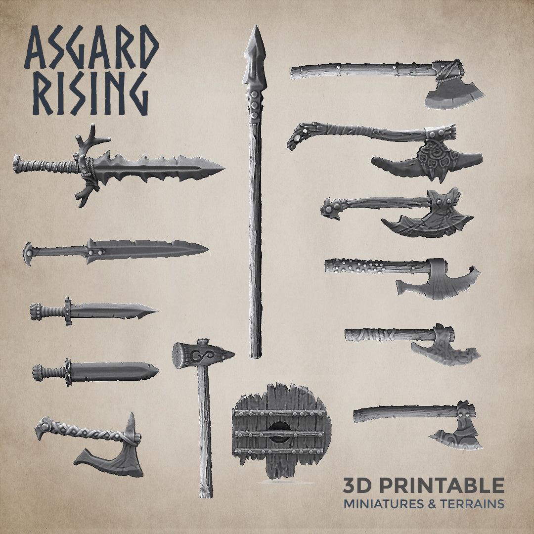 3D Printed Asgard Rising Axe and Sword Weapon Set 3 - 32mm D&D