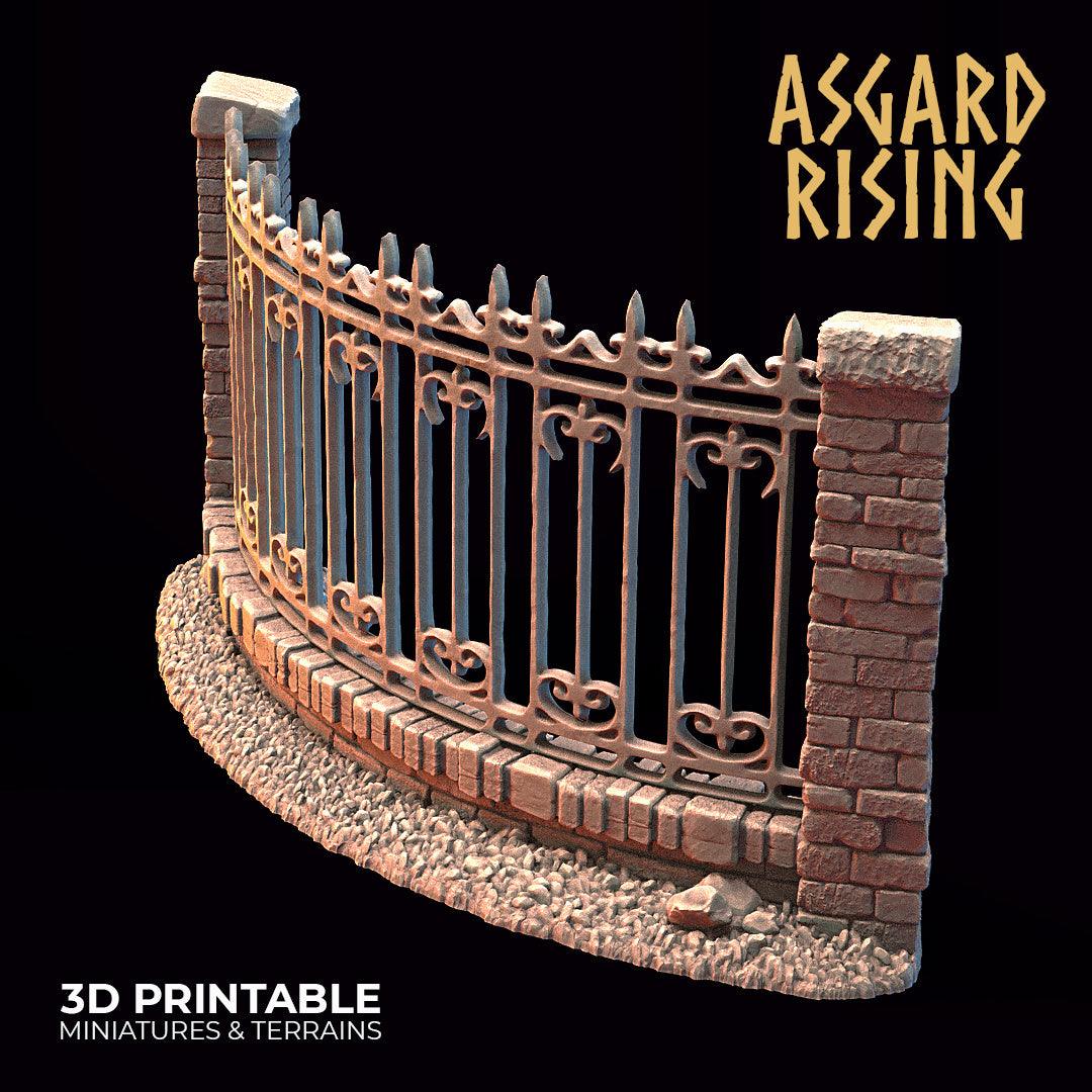 3D Printed Asgard Rising Cemetery Iron Wall Gate Set A 28mm-32mm Ragnarok D&D