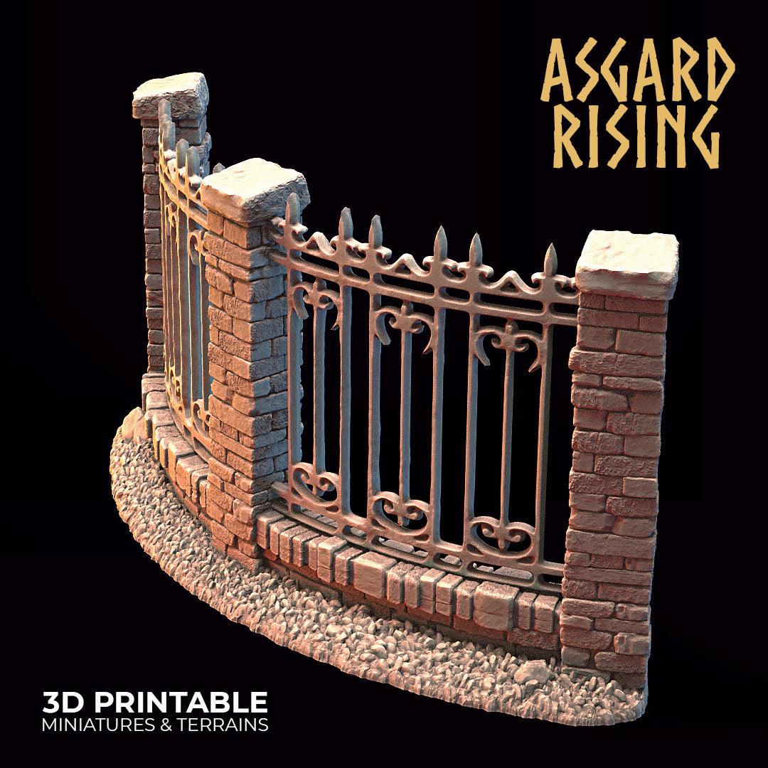 3D Printed Asgard Rising Cemetery Iron Wall Gate Set A 28mm-32mm Ragnarok D&D