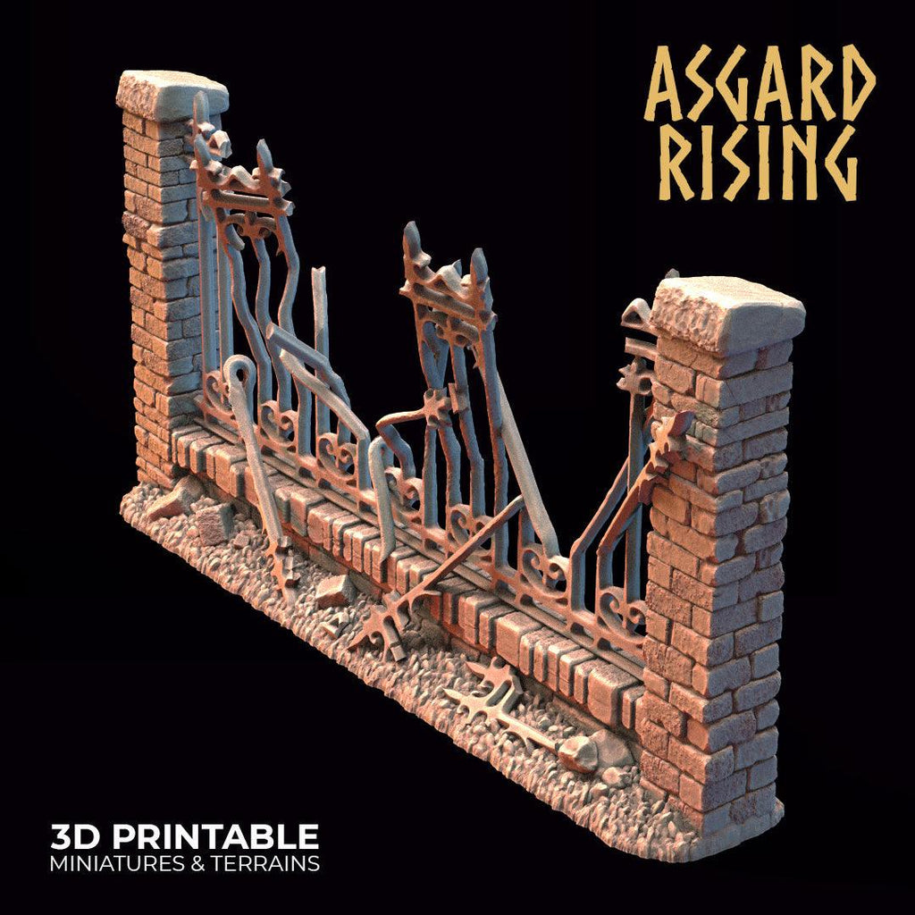 3D Printed Asgard Rising Cemetery Iron Wall Gate Set A 28mm-32mm Ragnarok D&D