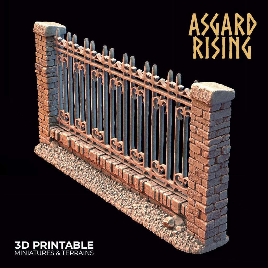 3D Printed Asgard Rising Cemetery Iron Wall Gate Set A 28mm-32mm Ragnarok D&D