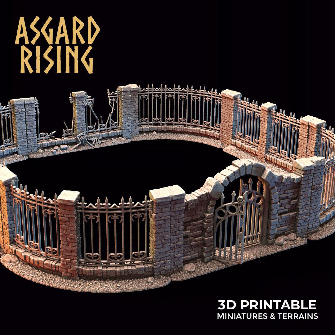 3D Printed Asgard Rising Cemetery Iron Wall Gate Set A 28mm-32mm Ragnarok D&D
