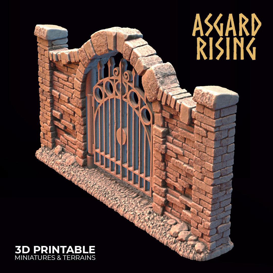 3D Printed Asgard Rising Cemetery Iron Wall Gate Set B 28mm-32mm Ragnarok D&D