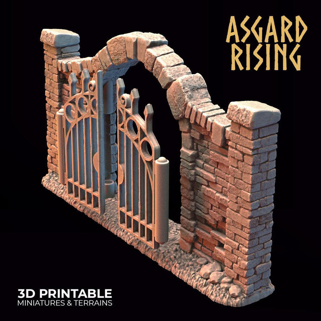 3D Printed Asgard Rising Cemetery Iron Wall Gate Set B 28mm-32mm Ragnarok D&D