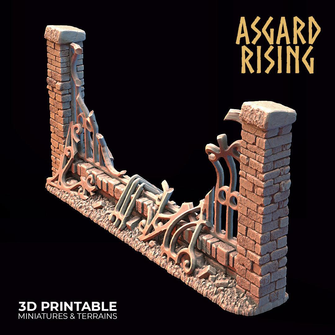 3D Printed Asgard Rising Cemetery Iron Wall Gate Set B 28mm-32mm Ragnarok D&D