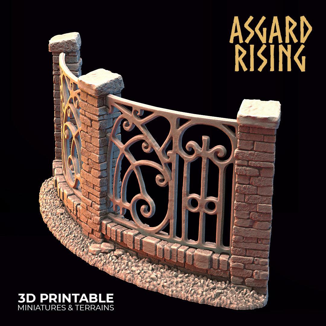 3D Printed Asgard Rising Cemetery Iron Wall Gate Set B 28mm-32mm Ragnarok D&D