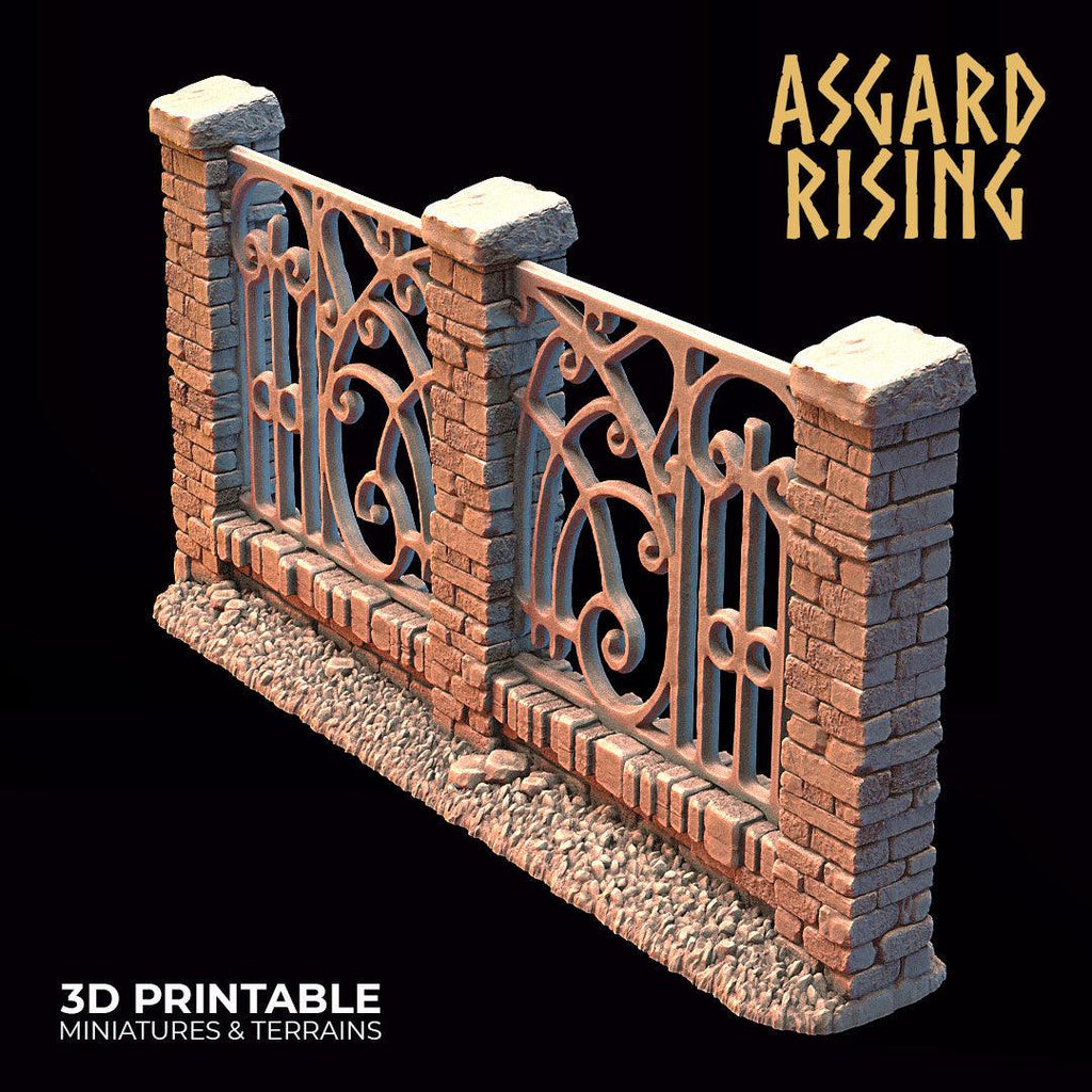 3D Printed Asgard Rising Cemetery Iron Wall Gate Set B 28mm-32mm Ragnarok D&D