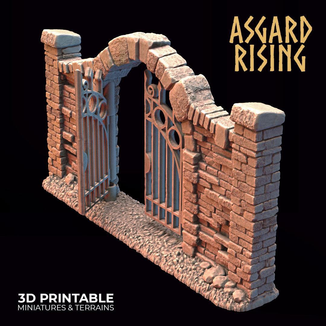 3D Printed Asgard Rising Cemetery Iron Wall Gate Set C 28mm-32mm Ragnarok D&D