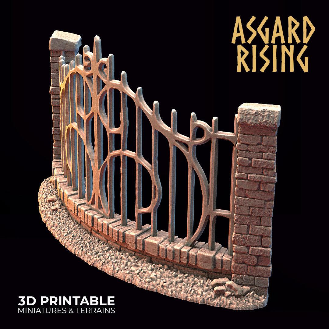 3D Printed Asgard Rising Cemetery Iron Wall Gate Set C 28mm-32mm Ragnarok D&D