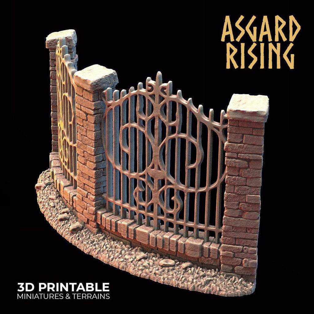3D Printed Asgard Rising Cemetery Iron Wall Gate Set C 28mm-32mm Ragnarok D&D
