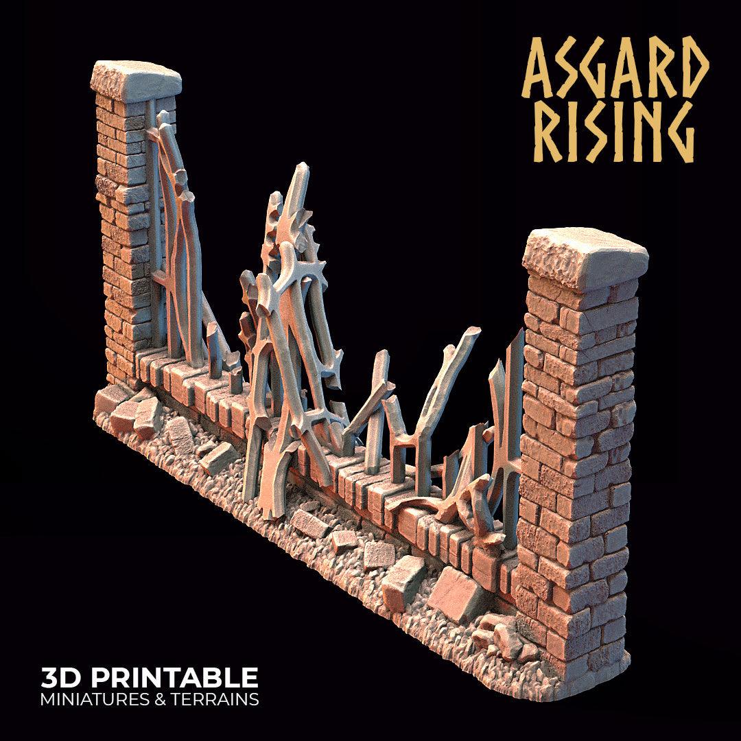 3D Printed Asgard Rising Cemetery Iron Wall Gate Set C 28mm-32mm Ragnarok D&D