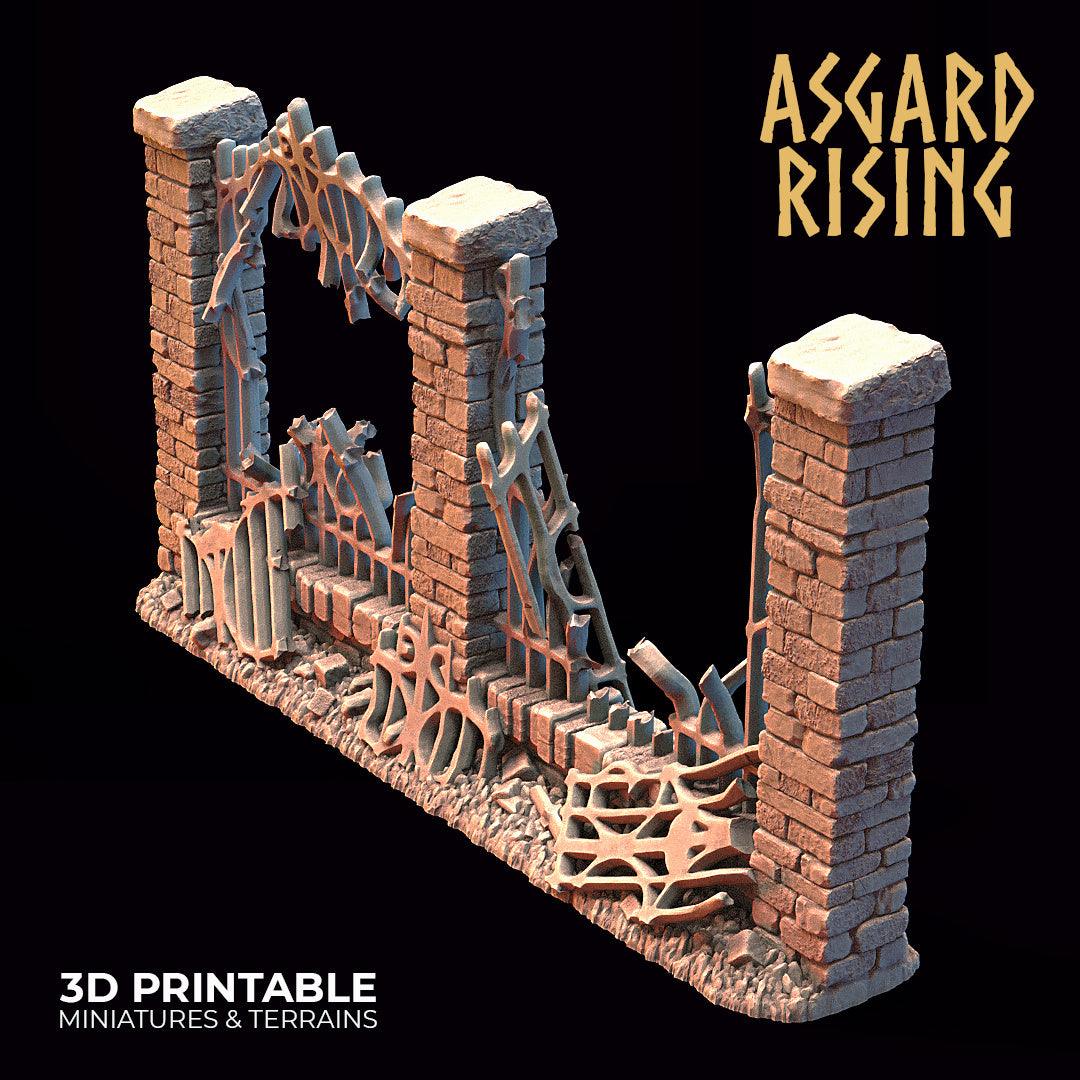 3D Printed Asgard Rising Cemetery Iron Wall Gate Set C 28mm-32mm Ragnarok D&D
