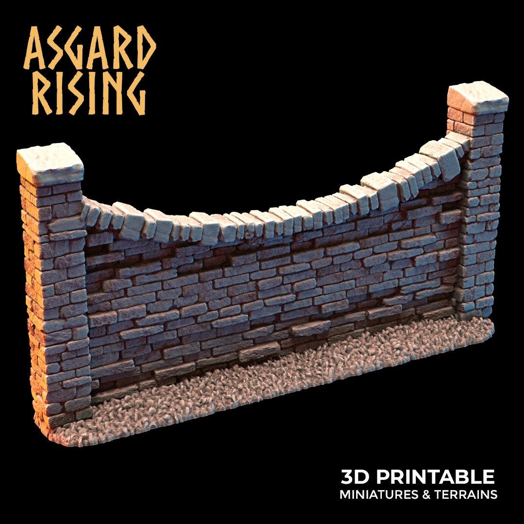 3D Printed Asgard Rising Cemetery Stone Wall Fence Set 28mm-32mm Ragnarok D&D