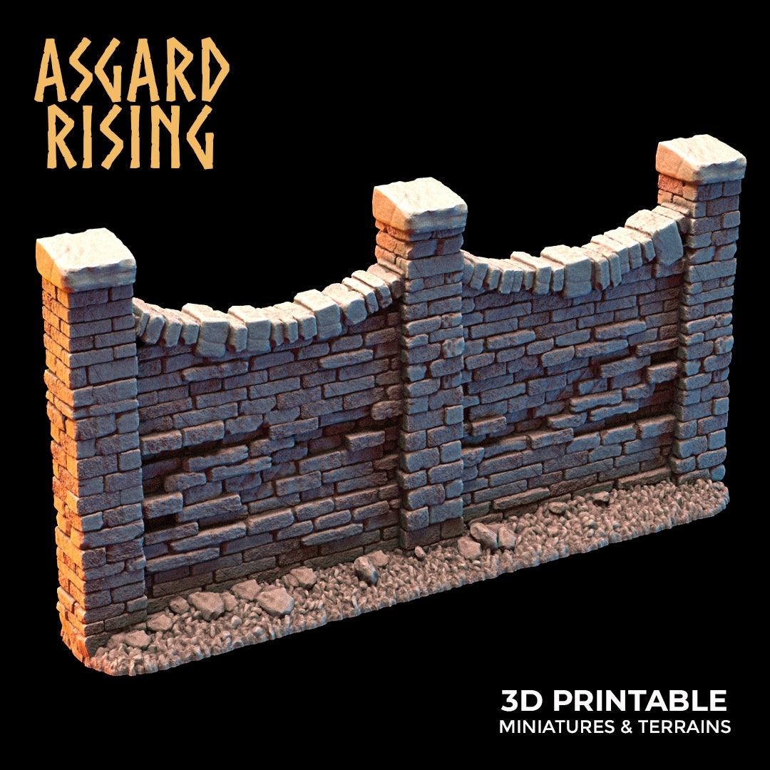 3D Printed Asgard Rising Cemetery Stone Wall Fence Set 28mm-32mm Ragnarok D&D