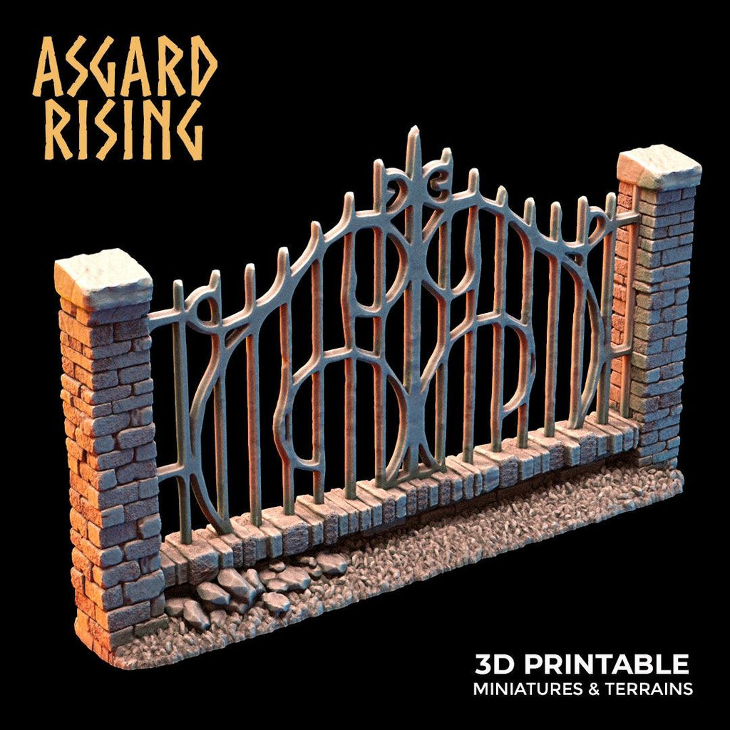 3D Printed Asgard Rising Cemetery Stone Wall Fence Set 28mm-32mm Ragnarok D&D