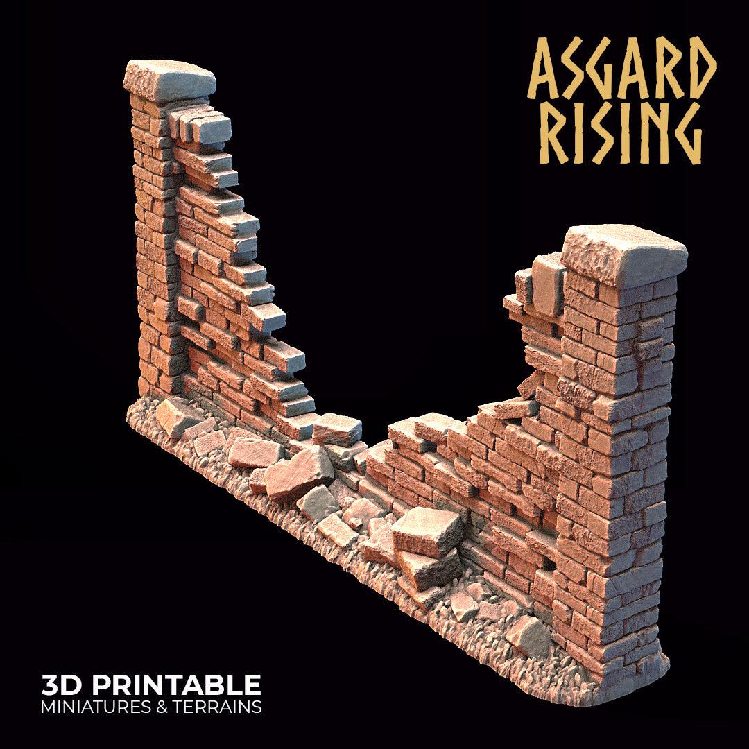 3D Printed Asgard Rising Cemetery Stone Wall Gate Set B 28mm-32mm Ragnarok D&D