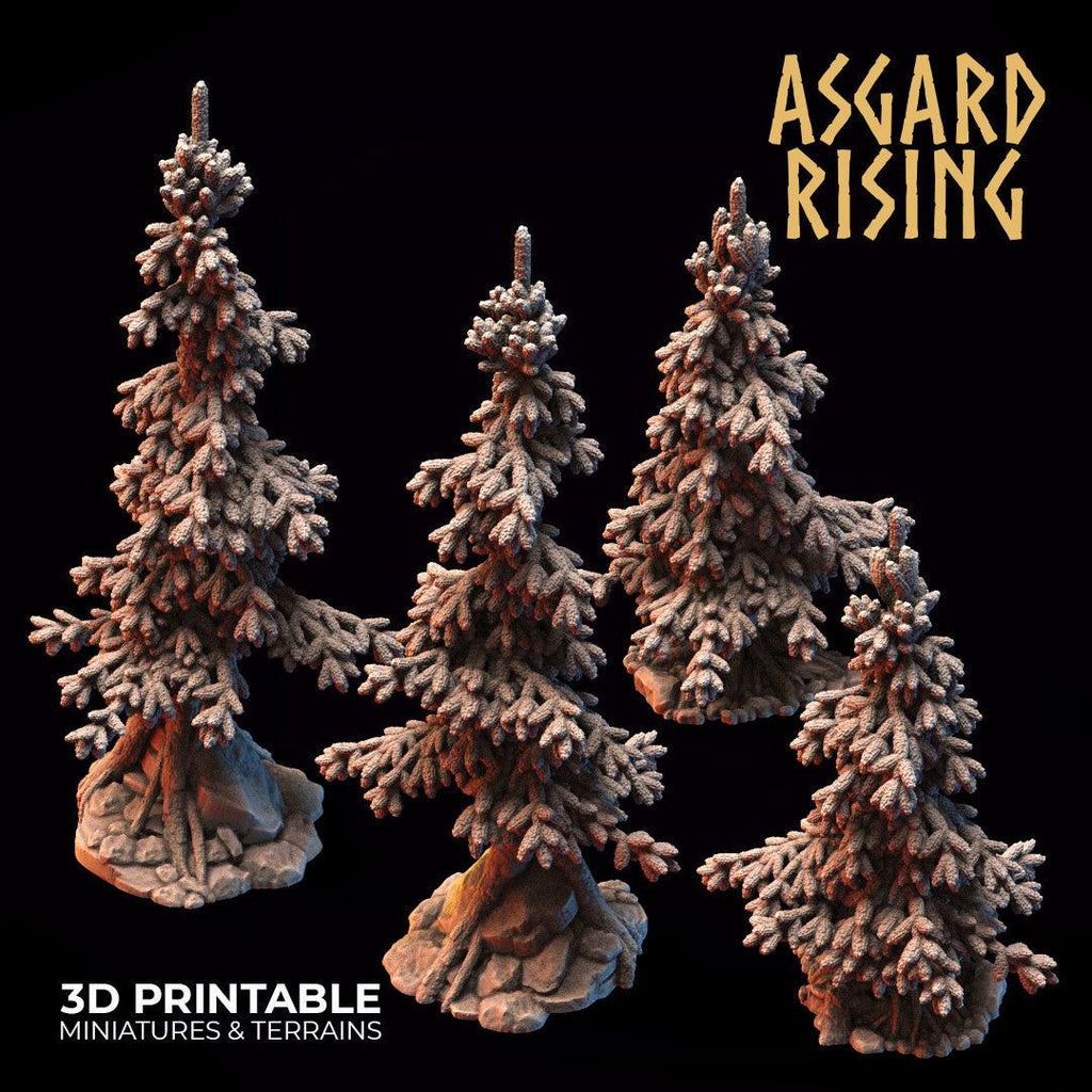 3D Printed Asgard Rising Conifers Spruce Modular Forest Tree Set 32mm D&D