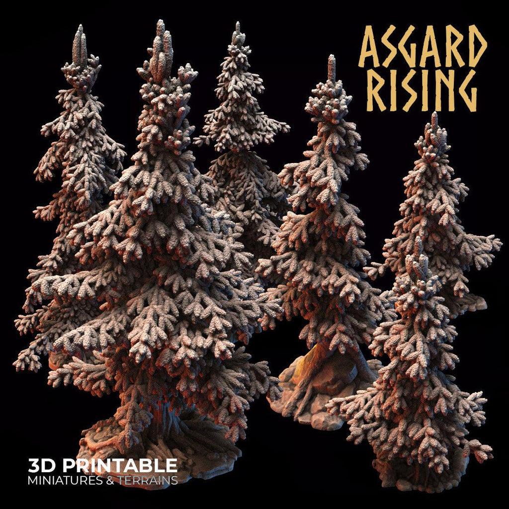 3D Printed Asgard Rising Conifers Spruce Modular Forest Tree Set 32mm D&D
