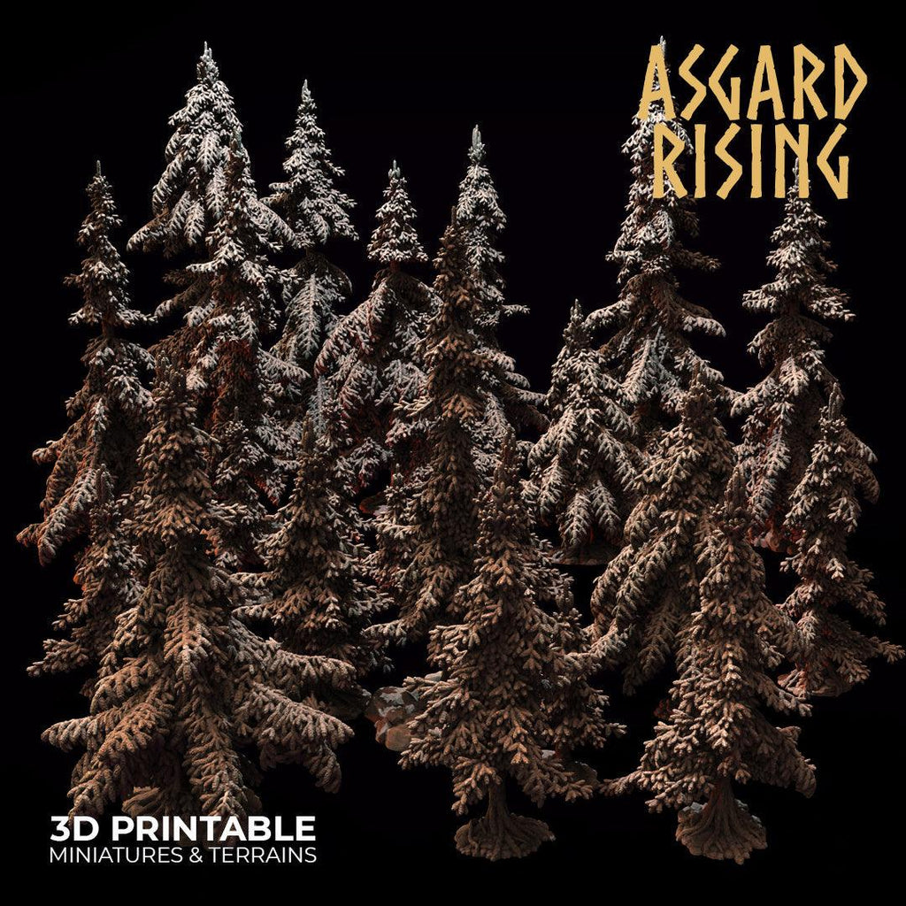 3D Printed Asgard Rising Conifers Spruce Modular Forest Tree Set 32mm D&D