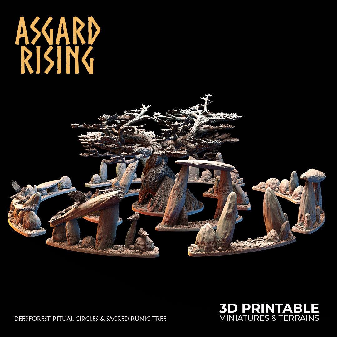 3D Printed Asgard Rising Deepforest Ritual Circles & Sacred Runic Tree - 28 32mm Wargaming DnD