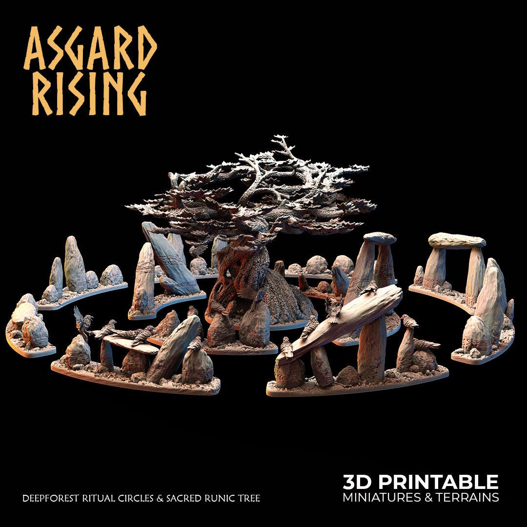 3D Printed Asgard Rising Deepforest Ritual Circles & Sacred Runic Tree - 28 32mm Wargaming DnD