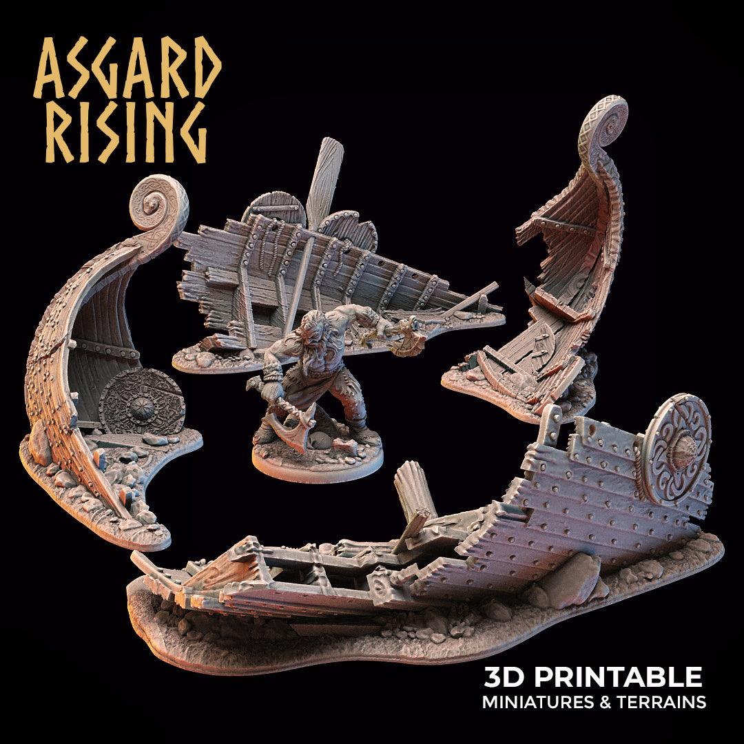 3D Printed Asgard Rising Drakkar Snekkar Ship Wreck Set 28 32 mm Wargaming DnD