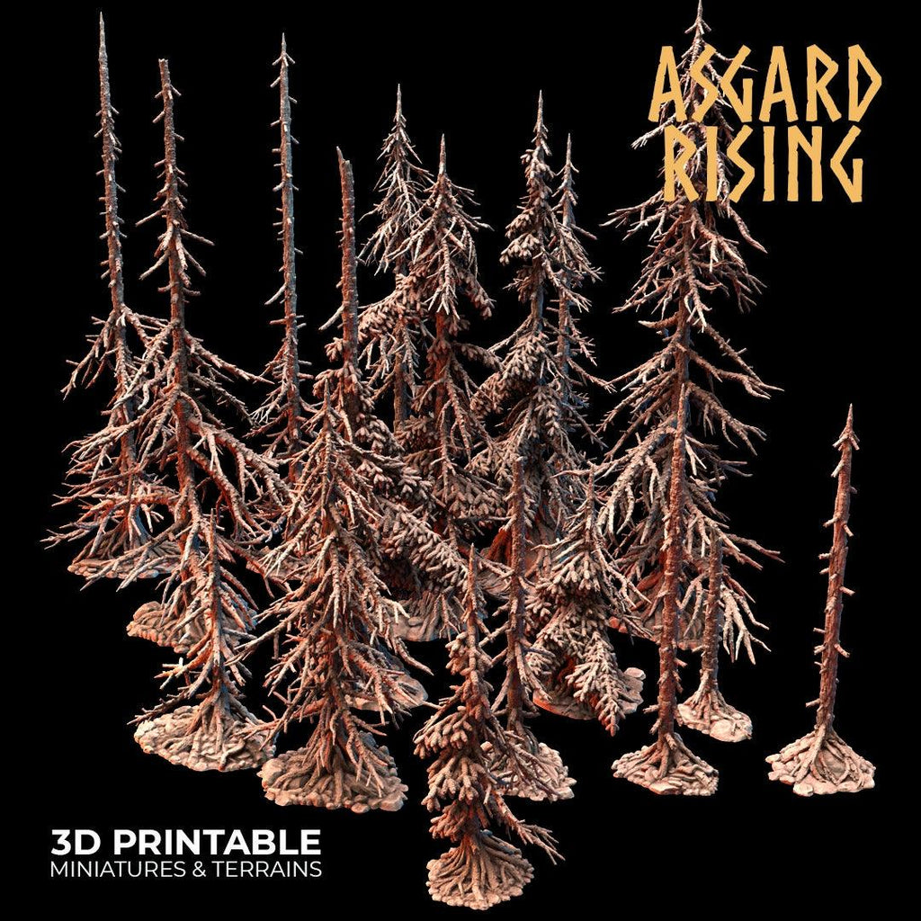 3D Printed Asgard Rising Dry Conifers Spruce Modular Forest Set 28mm 32mm D&D