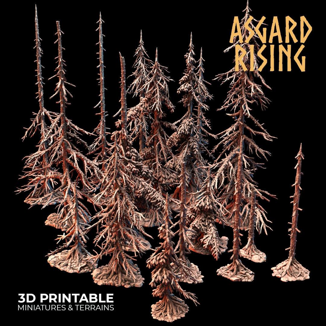 3D Printed Asgard Rising Dry Conifers Spruce Modular Forest Set 28mm 32mm D&D
