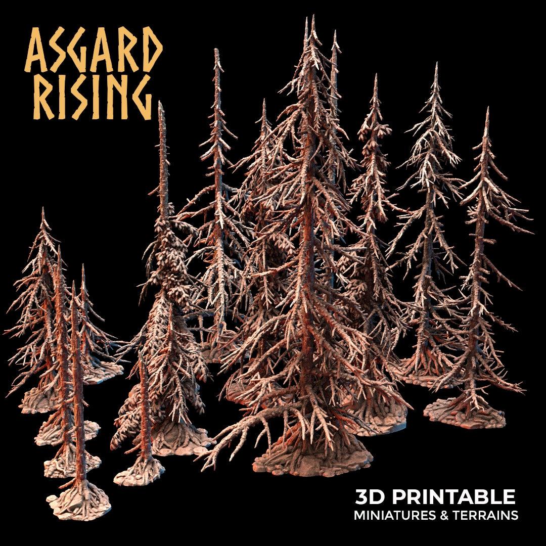 3D Printed Asgard Rising Dry Conifers Spruce Modular Forest Set 28mm 32mm D&D
