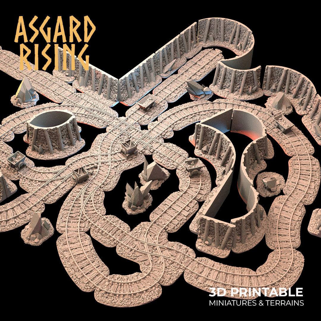 3D Printed Asgard Rising Dwarven Mines Underground Railroad 28mm - 32mm