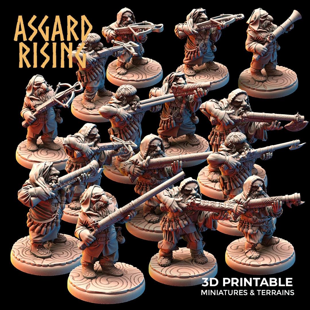 3D Printed Asgard Rising Dwarves Hooded Rangers Ranged Weapons Set 28mm - 32mm