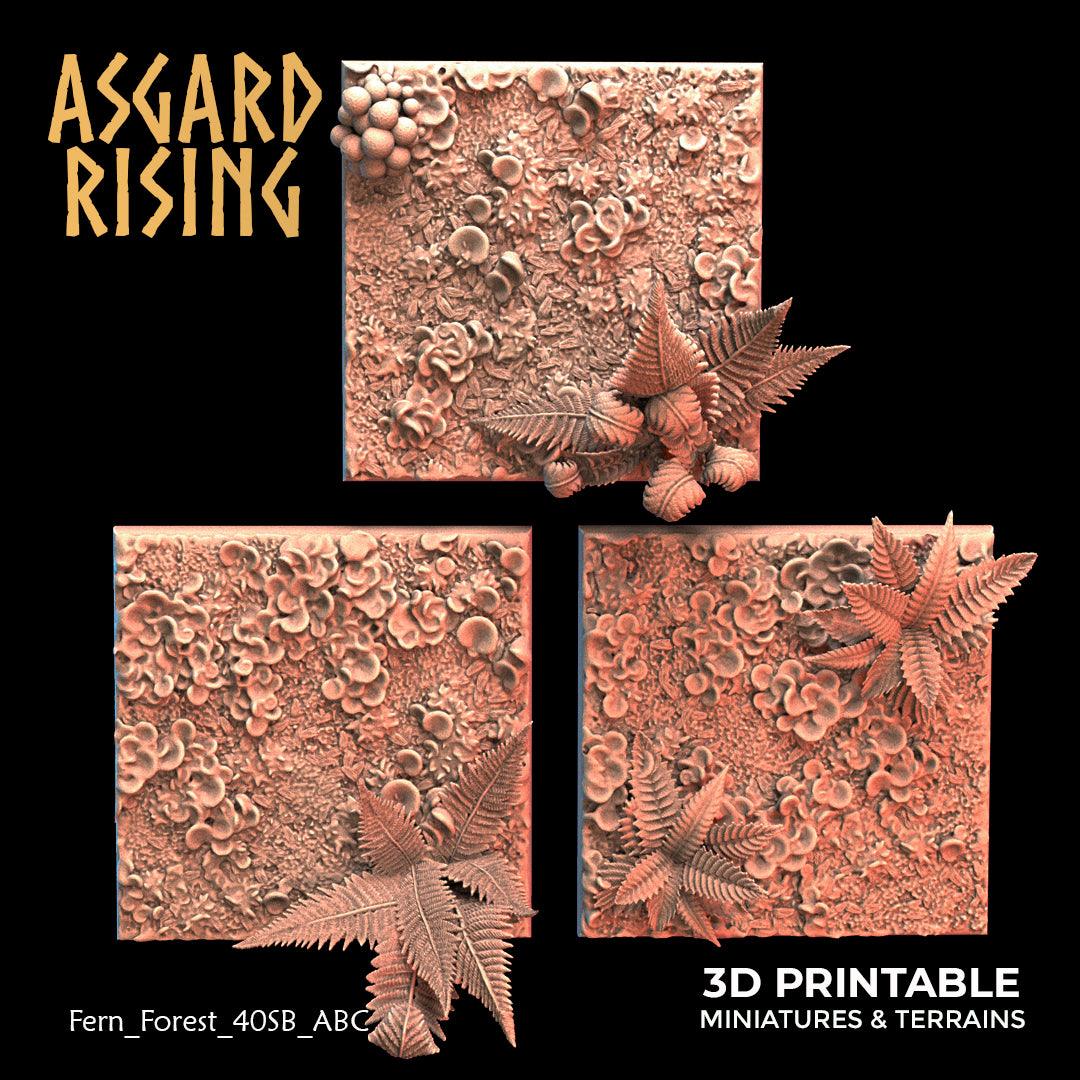 3D Printed Asgard Rising Fern Forest - 3x 40mm Square Base Wargaming DnD