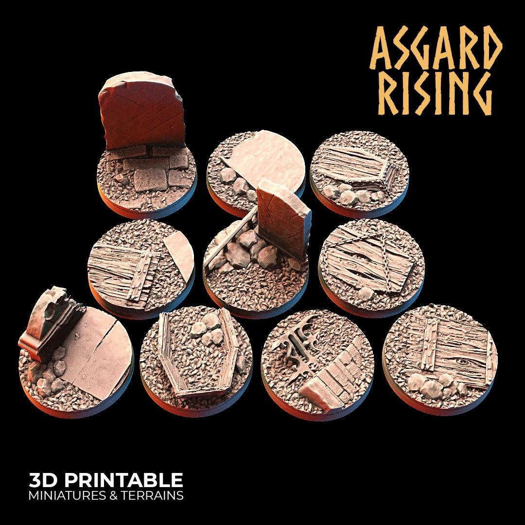 3D Printed Asgard Rising Graveyard Round Base Set 25 28 32 35mm D&D