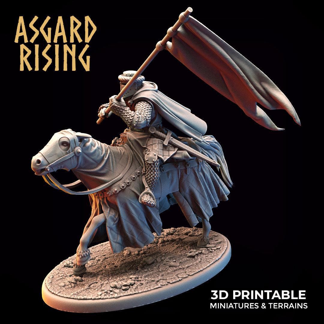 3D Printed Asgard Rising Medieval Heavy Calvary Running Standard Bearer 32mm Ragnarok D&D
