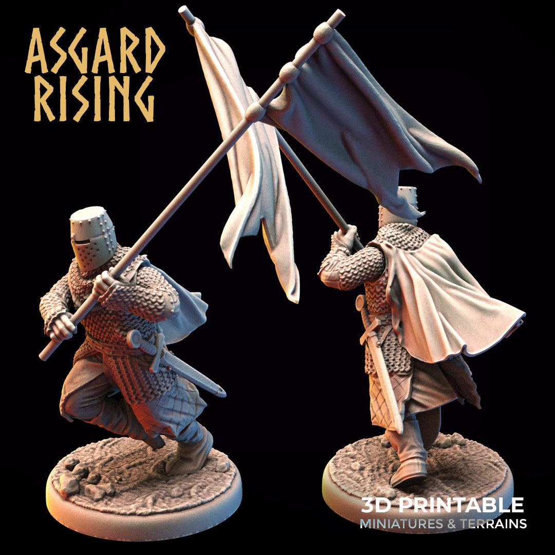 3D Printed Asgard Rising Medieval Knight Running Standard Bearer 32mm Ragnarok D&D