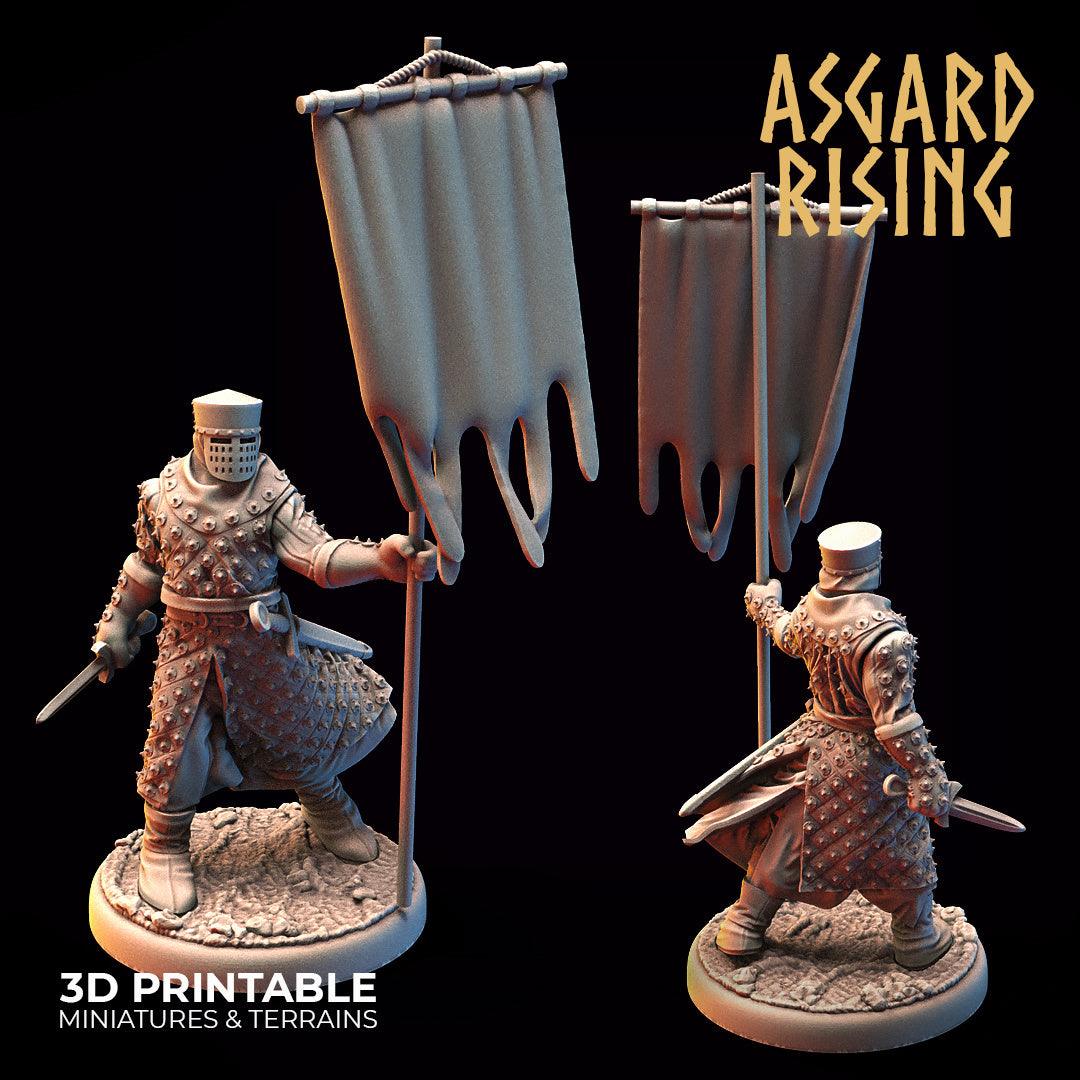 3D Printed Asgard Rising Medieval Knight Standard Bearer 32mm Ragnarok D&D