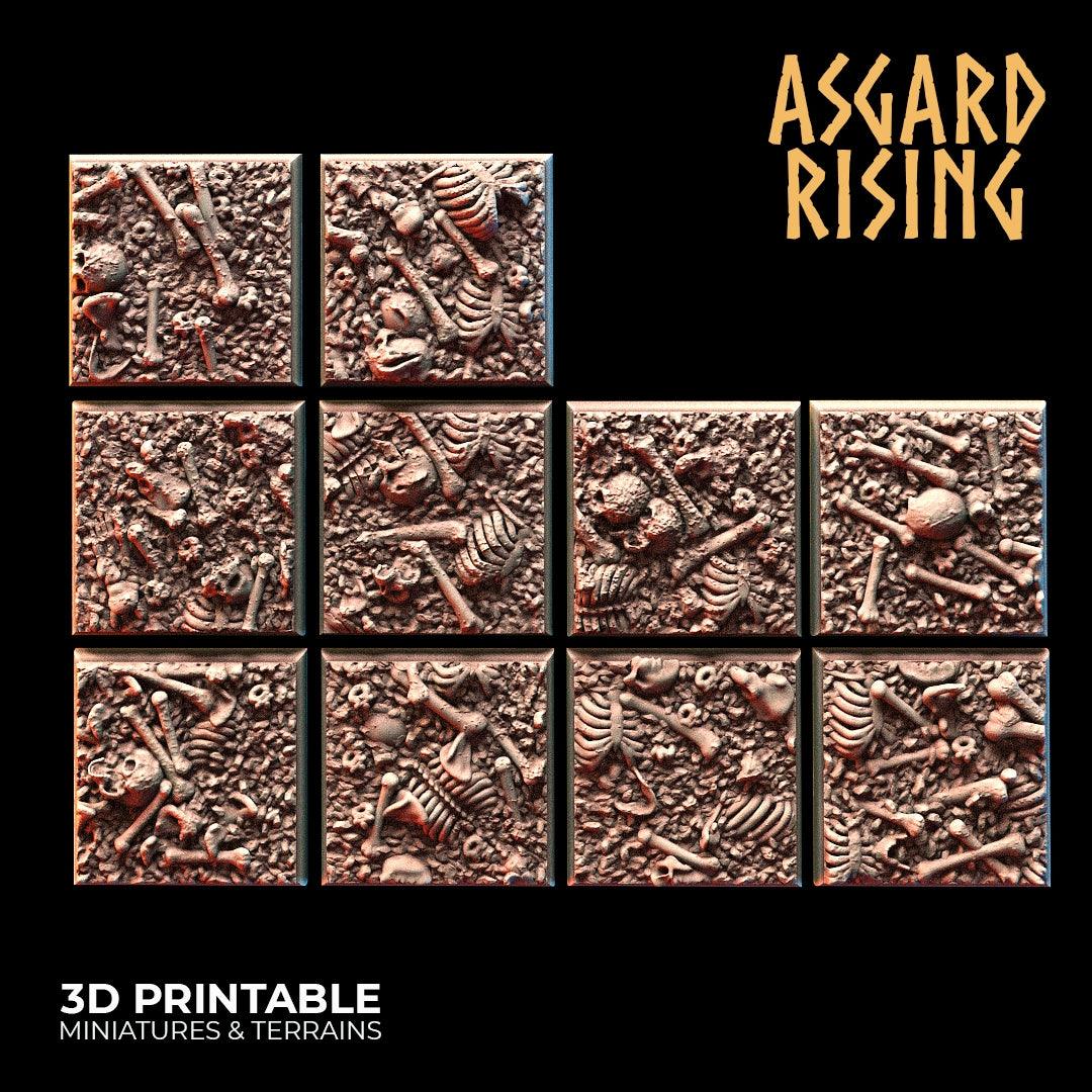 3D Printed Asgard Rising Skull and Bones Square Base Set 25 28 32 35mm D&D