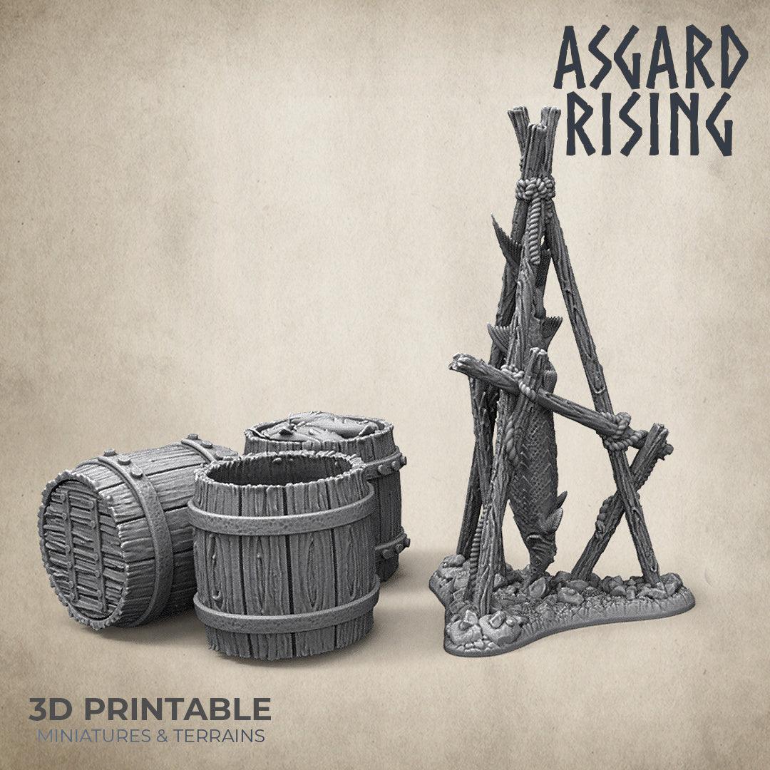 3D Printed Asgard Rising Smoked Sturgeon and Modular Barrels 32mm D&D