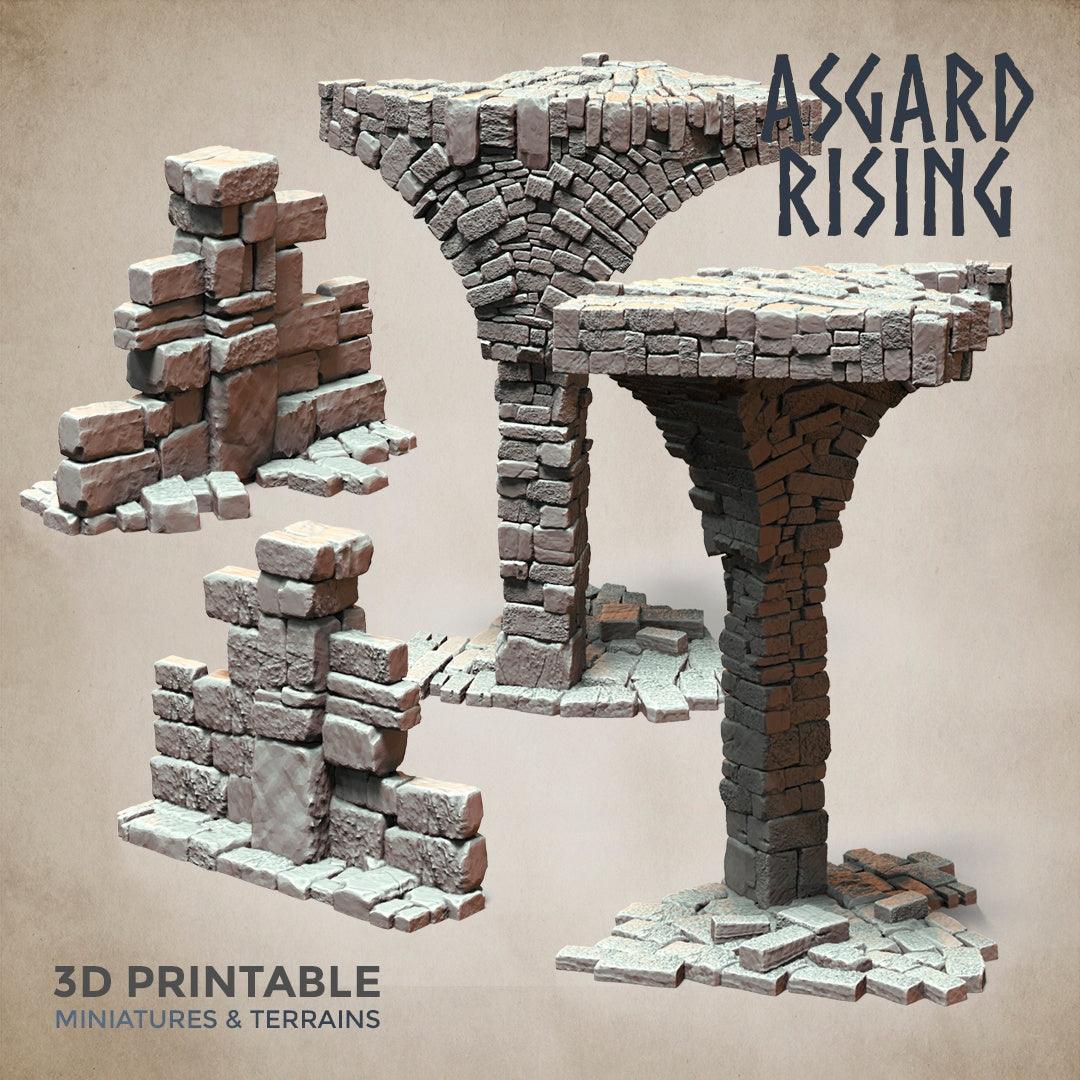 3D Printed Asgard Rising Stone Construction Ruins Ruined Modular Set 28mm - 32mm Ragnarok D&D