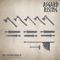 3D Printed Asgard Rising Sword and Ax Weapon Set 1 - 32mm D&D