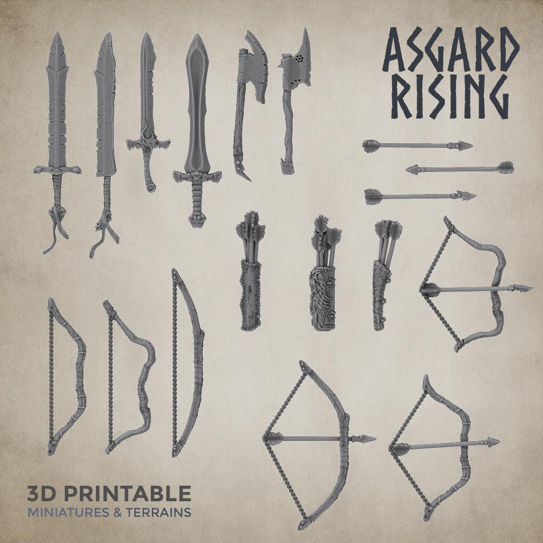 3D Printed Asgard Rising Sword and Bow Weapon Set 4 - 32mm D&D