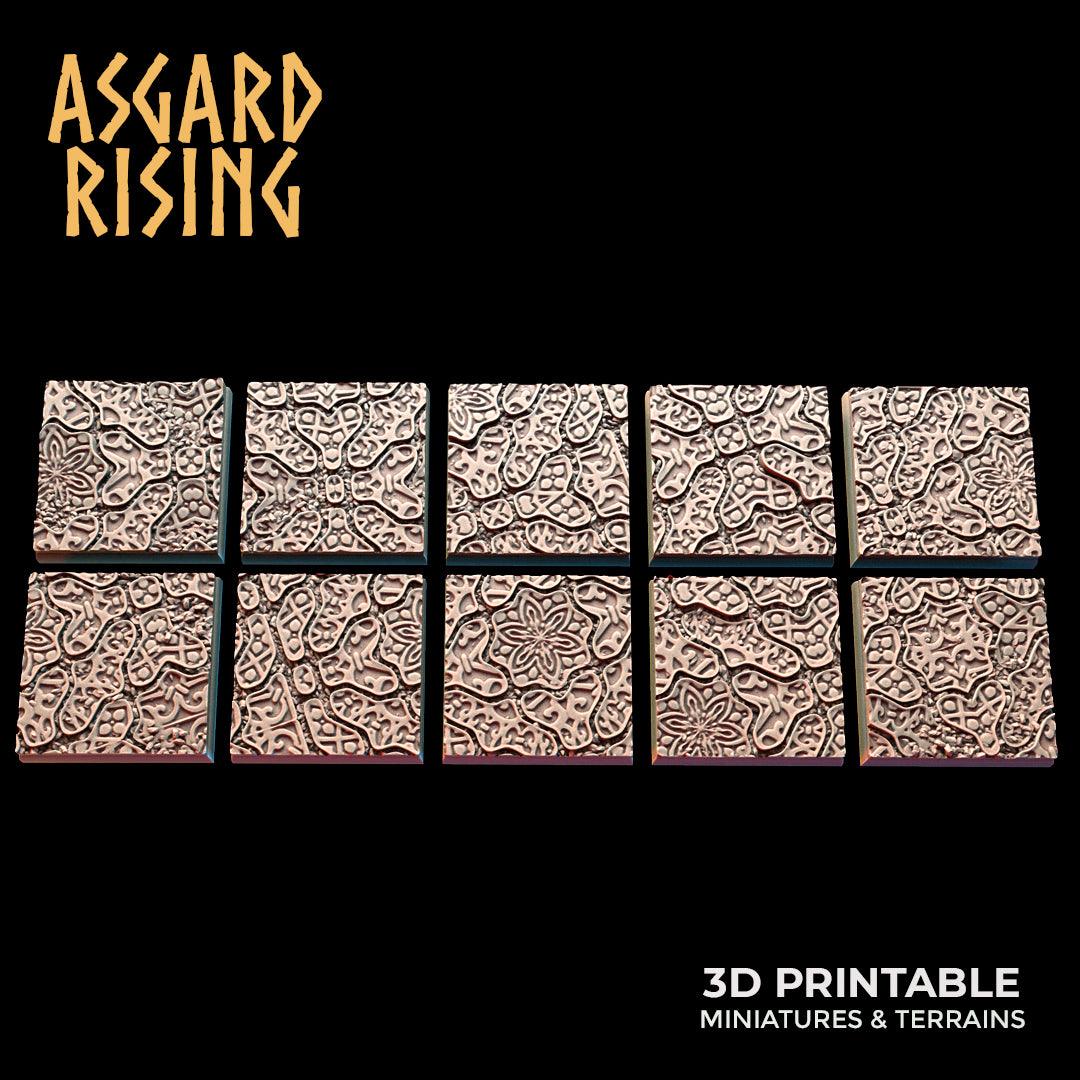 3D Printed Asgard Rising Worn Pavingstone -10 x 25 to 40 mm Square Base Set B Wargaming DnD