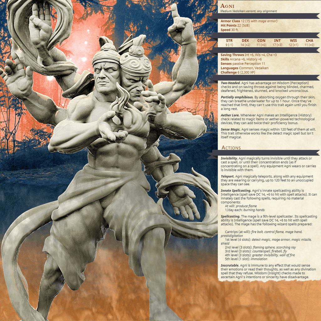 3D Printed Bestiary Vol. 4 Nafarrate - Agni Vedalken 32mm Ragnarok D&D