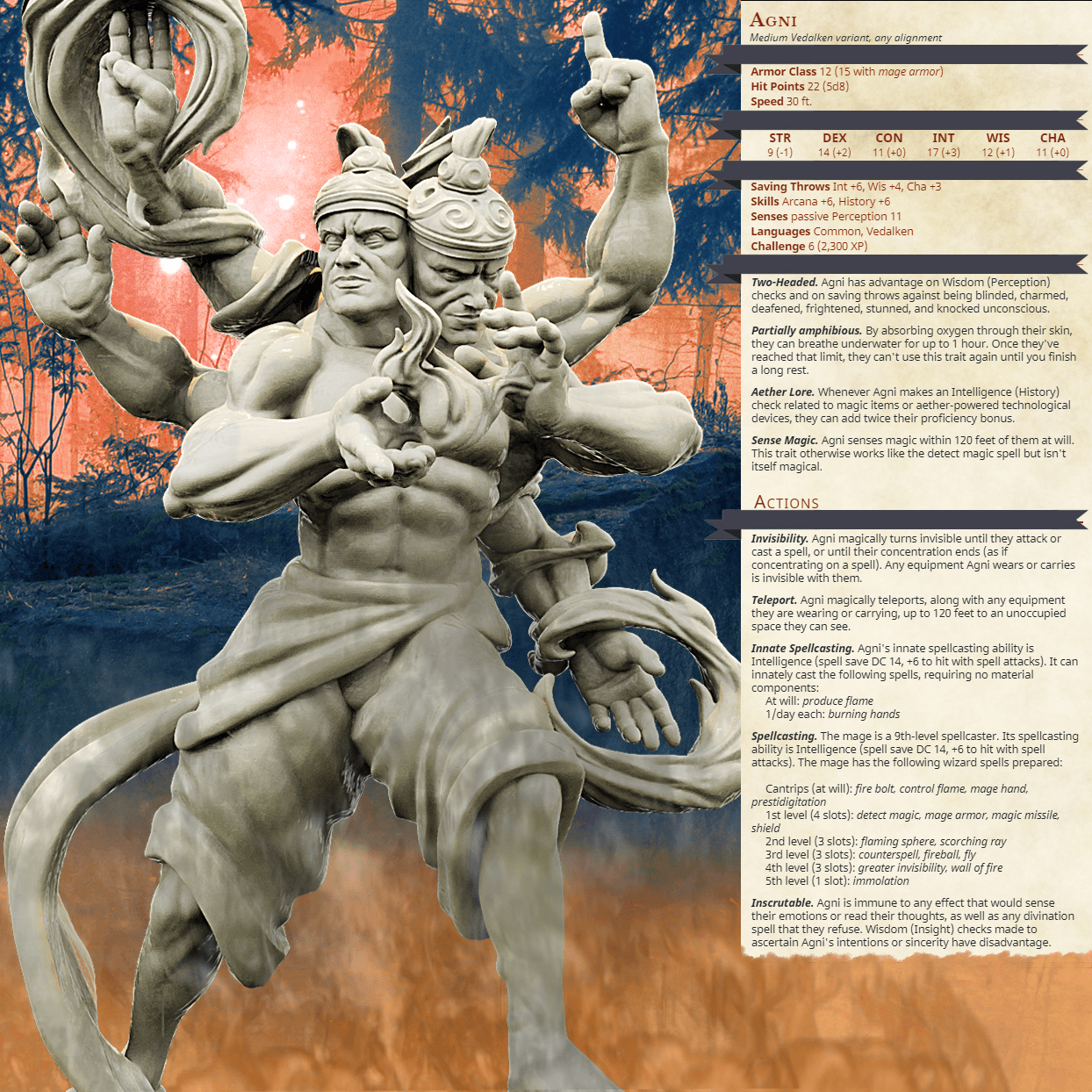 3D Printed Bestiary Vol. 4 Nafarrate - Agni Vedalken 32mm Ragnarok D&D