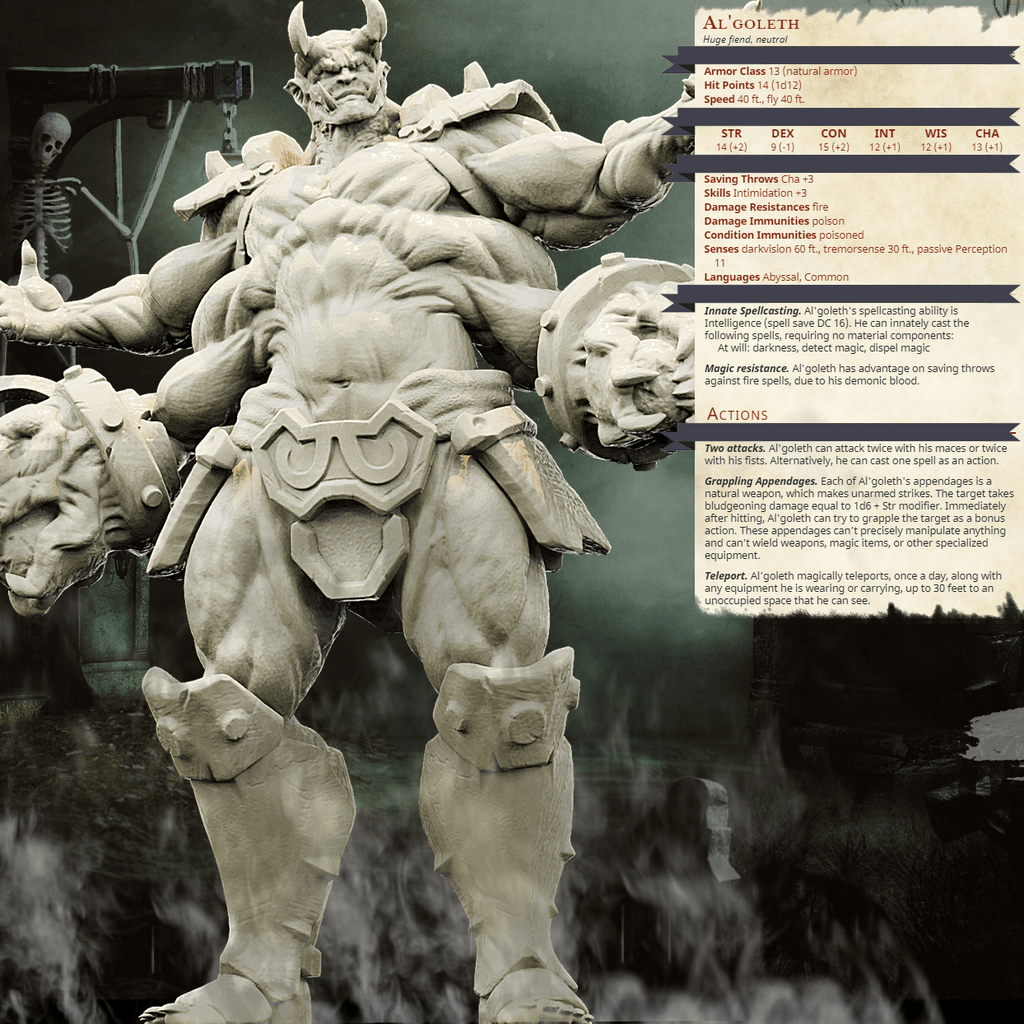 3D Printed Bestiary Vol. 4 Nafarrate - Al'Goleth Demon Fiend 32mm Ragnarok D&D