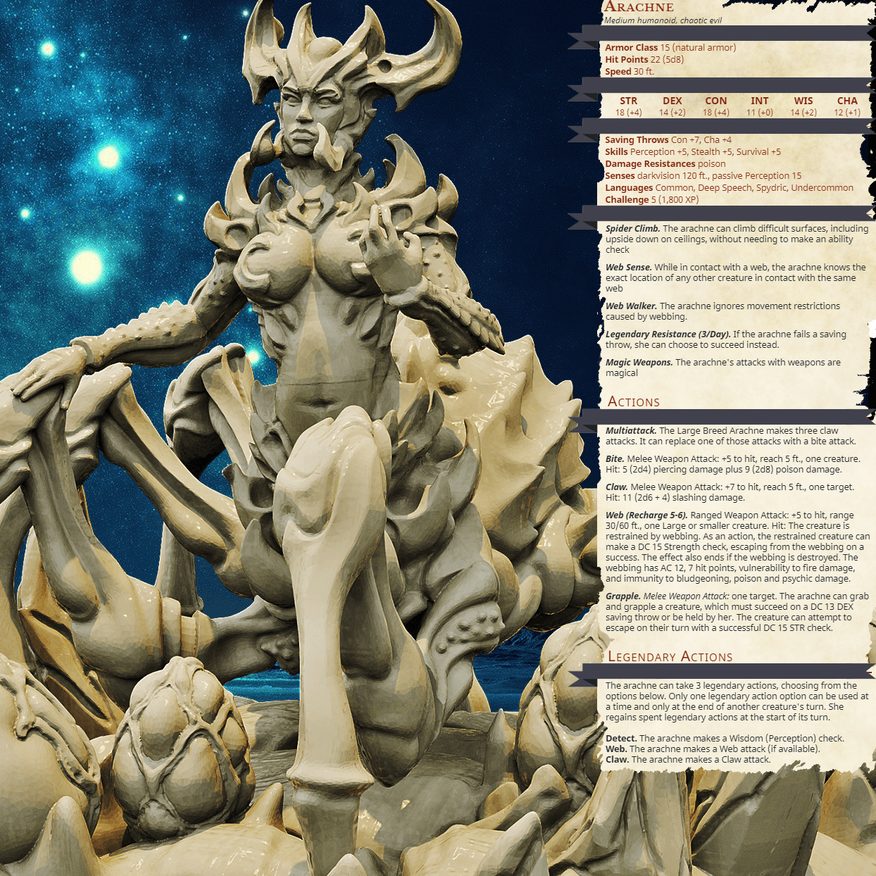 3D Printed Bestiary Vol. 4 Nafarrate - Arachne Spider 32mm Ragnarok D&D