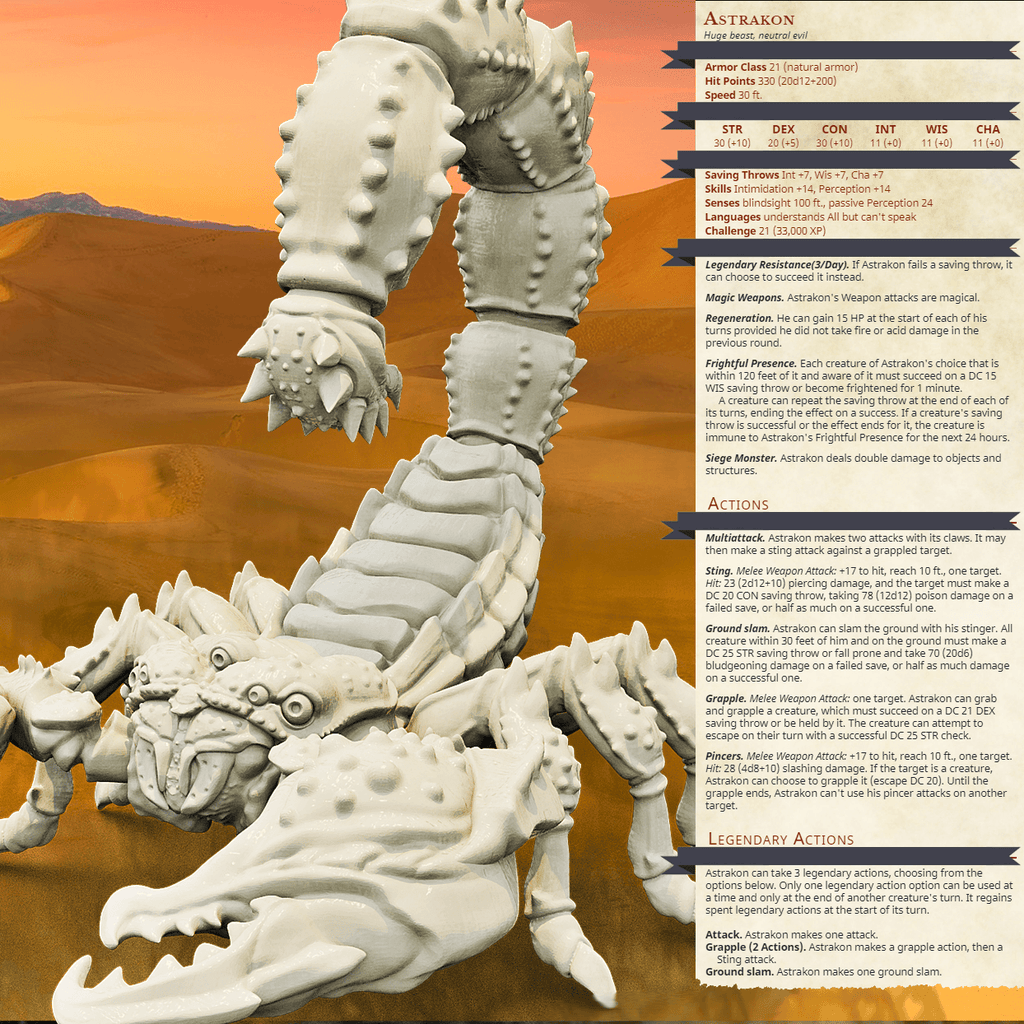 3D Printed Bestiary Vol. 4 Nafarrate - Astrakon Scorpion 32mm Ragnarok D&D